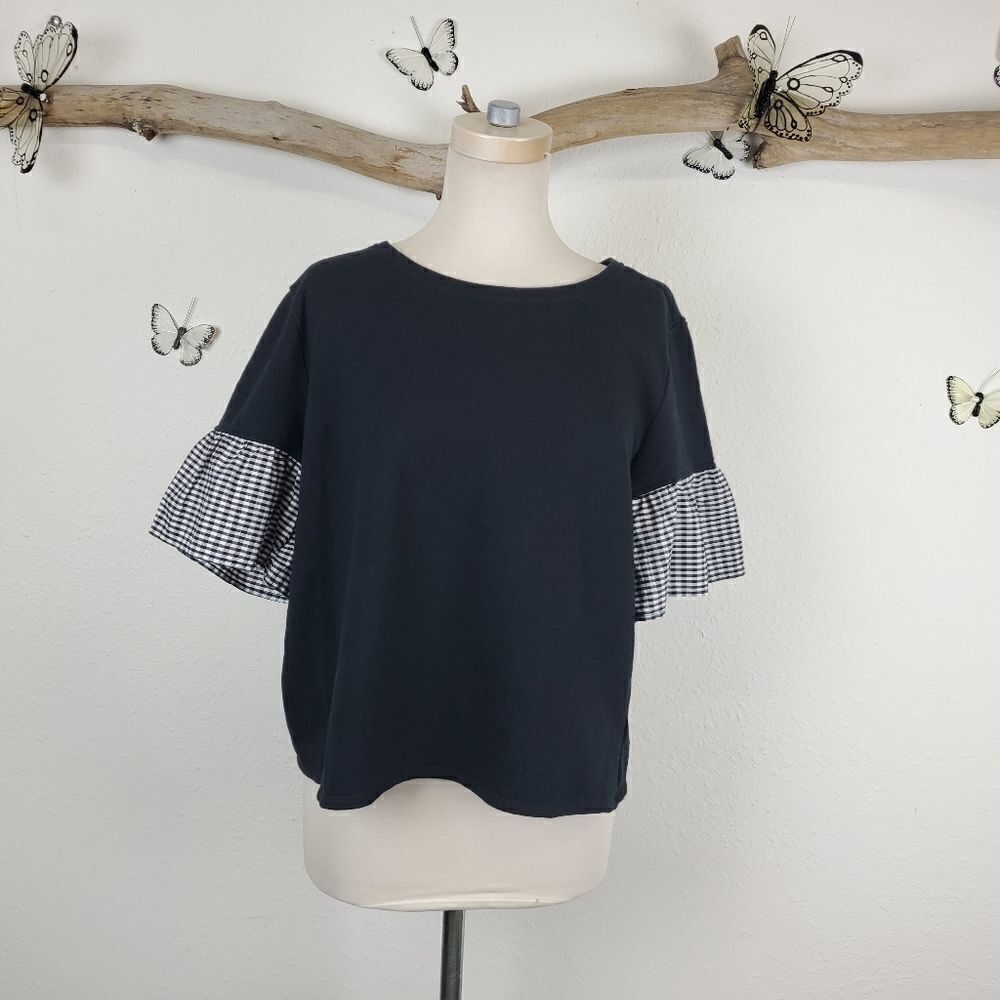 Daniel Raine DR2 black cropped rop gingham sleeve